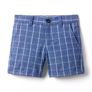 Janie and Jack Tattersall Linen Blue Plaid Boys Shorts